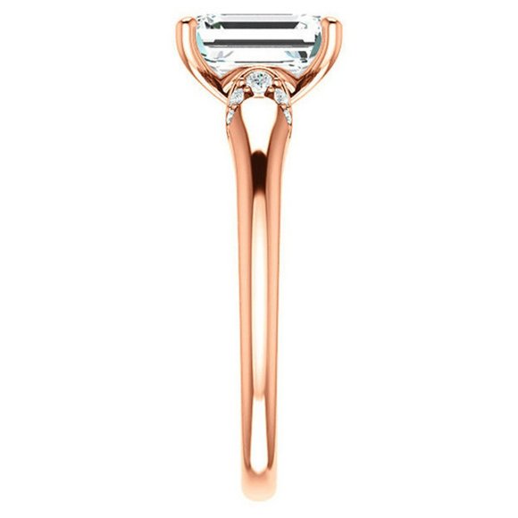 3.5Carat -10x8mm Emerald Moissanite Accented Engagement Ring - Picture 13 of 15